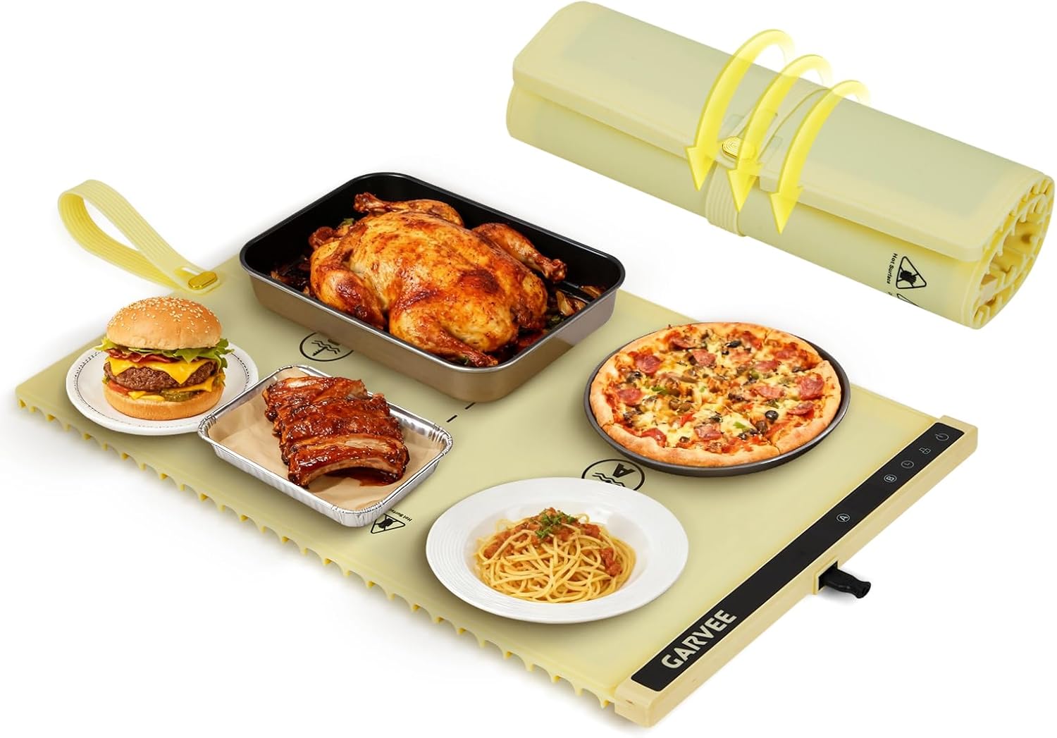 Garvee Electric Food Warming Mat for Countertop, 24x15 in, Dual Zone Control, Portable Silicone Food Warmer Pad Tray with Timer & 6 Temp Levels for Buffet Party, Easy to Clean, Beige