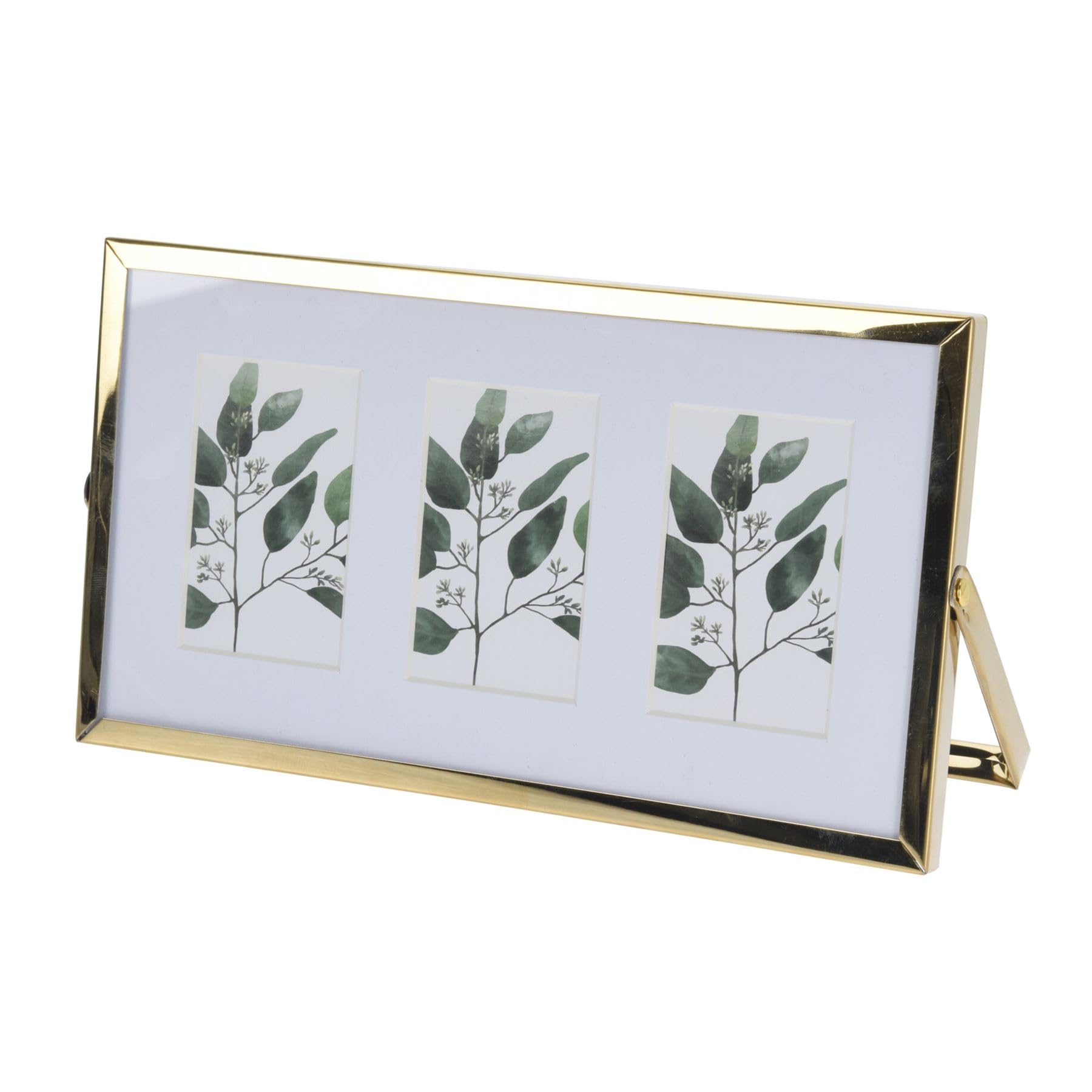 Gold Hinged Photo Frame for 3 Photos | Stylish Standing 3 Aperture Picture Frame with Mount - 21x12cm