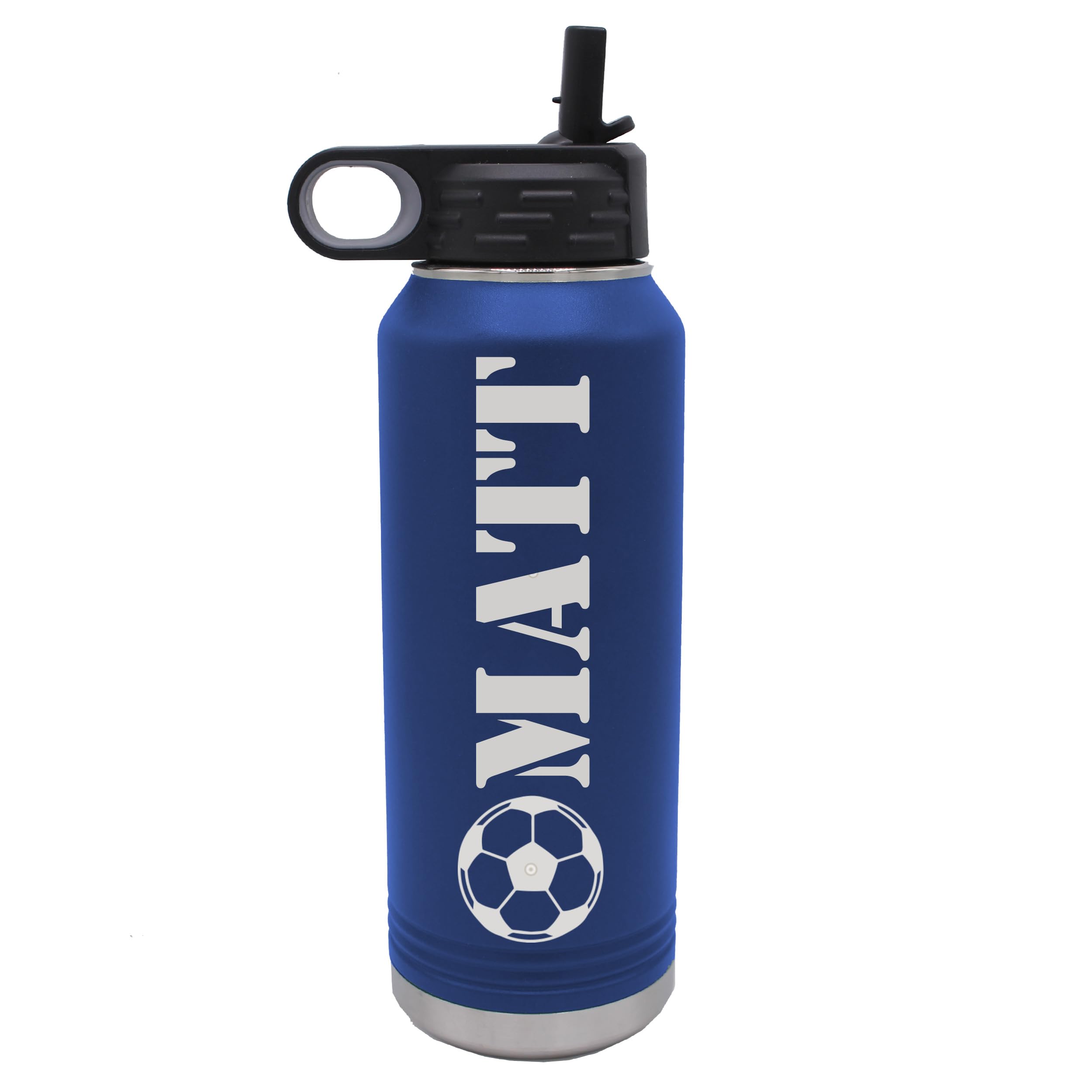 Custom Engraved Kids 32 oz Insulated Stainless Steel Powder Coated Sports Water Bottle with Lid and Straw - Personalized and Monogrammed