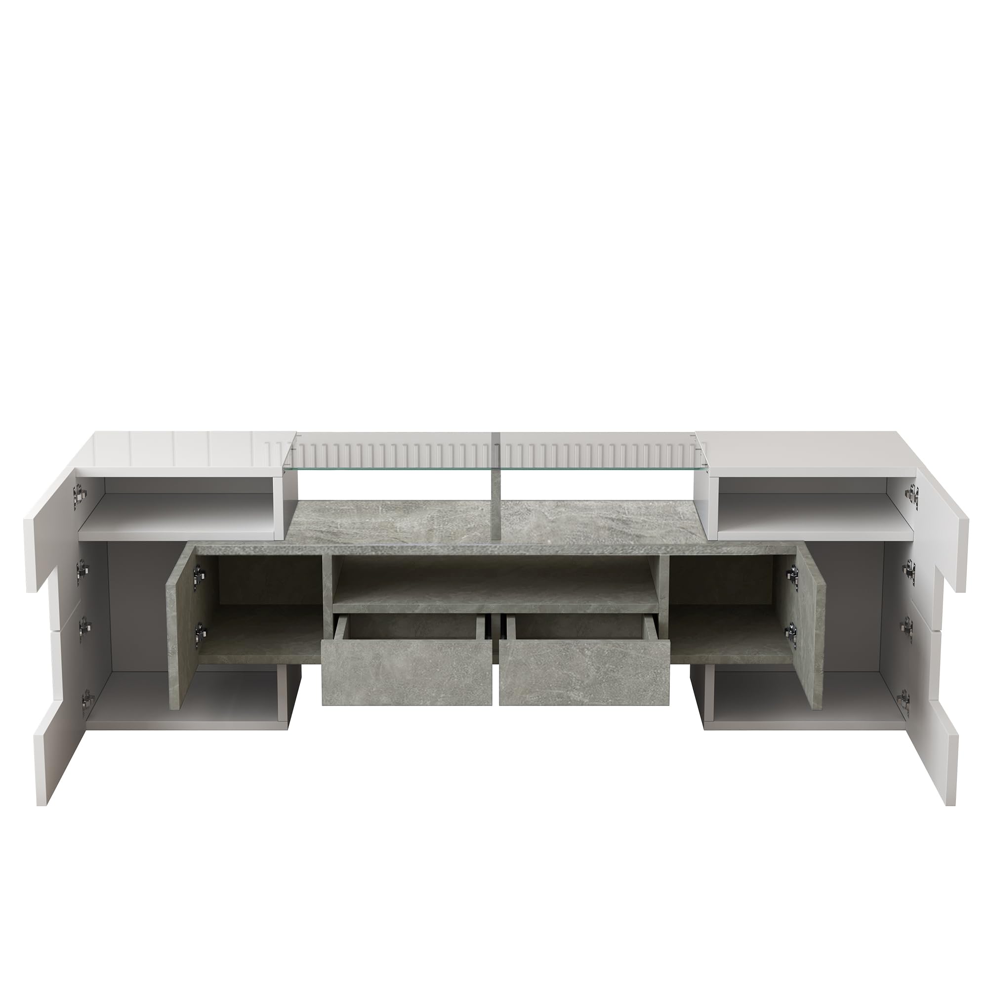 Elegante mobile TV da 145 cm, colore bianco lucido, banco TV con illuminazione LED e piano in vetro per soggiorno, design moderno (bianco e grigio, 145 cm)