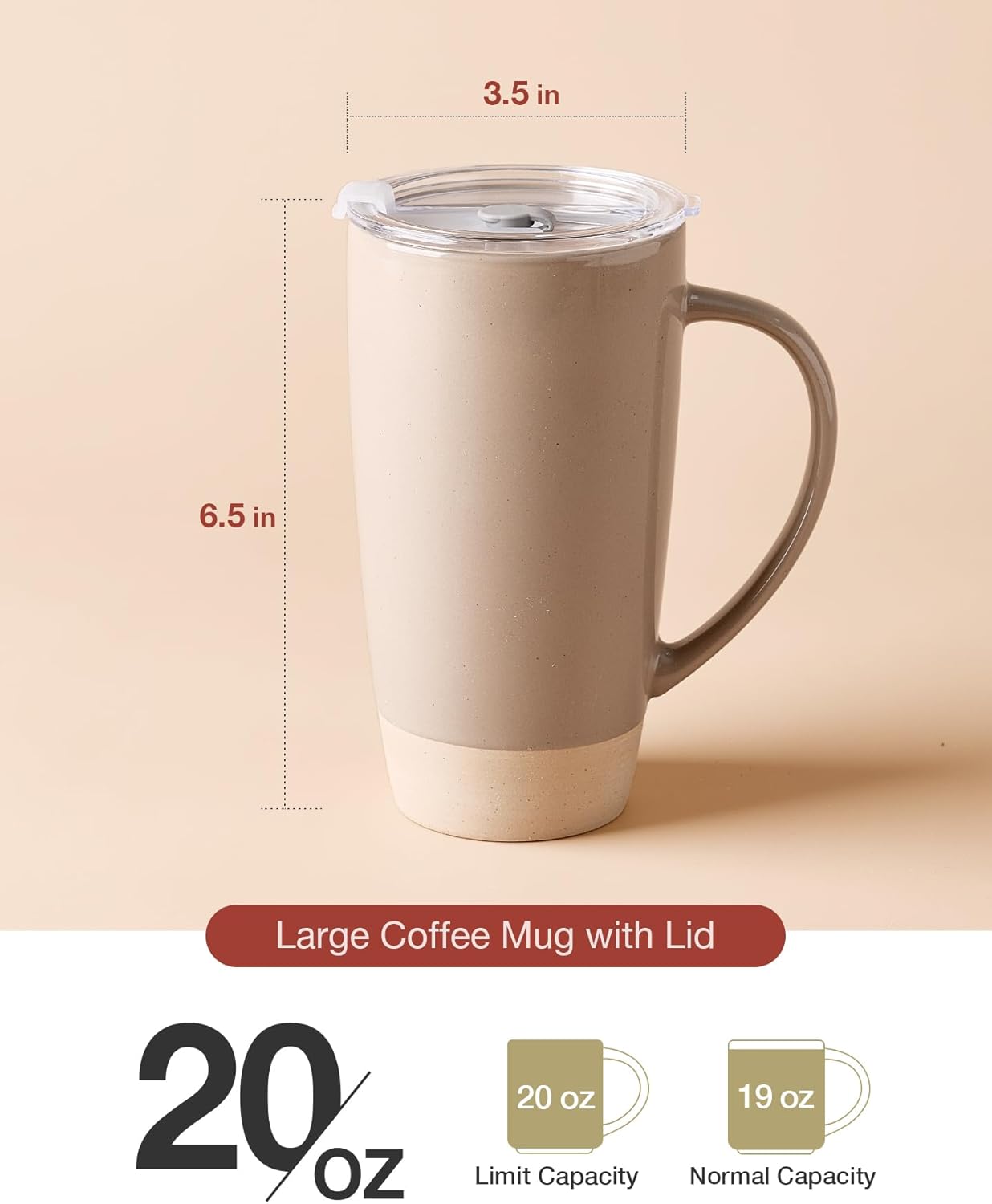 famiware Milkyway Coffee Mugs, 20oz Large Coffee Mug, Ceramic Mug Set of 2 with Lid, Cup Set with Handle for Latte, Tea, Cocoa, Milk, Home & Office, Cinnamon Brown - Image 5