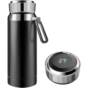 Homealexa 800 ml Thermos Flask Vacuum Insulated Cup Water Bottle Made of 304 Stainless Steel LED Touch Screen Temperature Display Thermos Flask Water Bottle Perfect for Home Office Travel Sports Black
