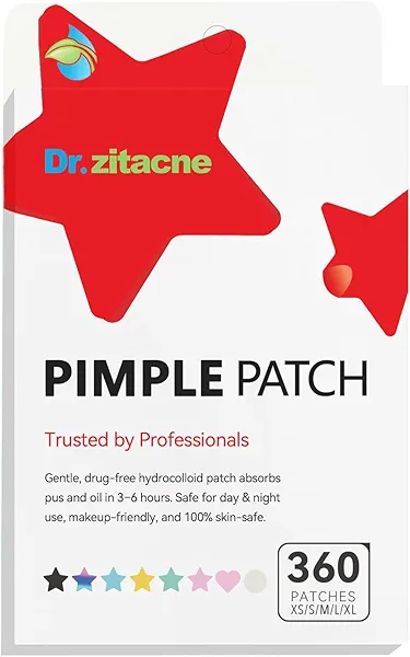 Pimple Patches for Face, 360Pcs 5 Colors&7 Sizes (8,10,12,14,16mm) Acne Patches Hydrocolloid Precise Matches Acne of Different Sizes, Cute Star Spot Stickers With Tea Tree Salicylic Acid Centella