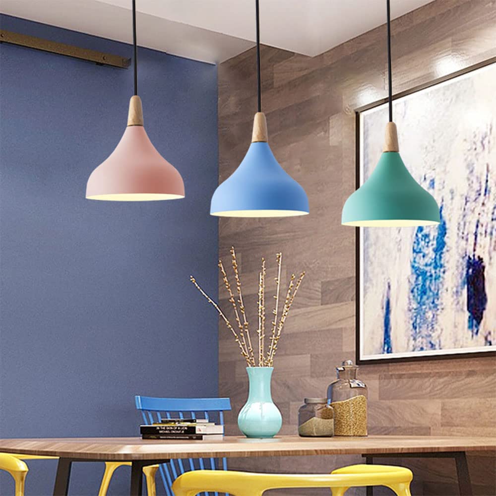 with Wood Hanging Lighting Fixtures Nordic Macaron Style Lamp Chandelier(Green)