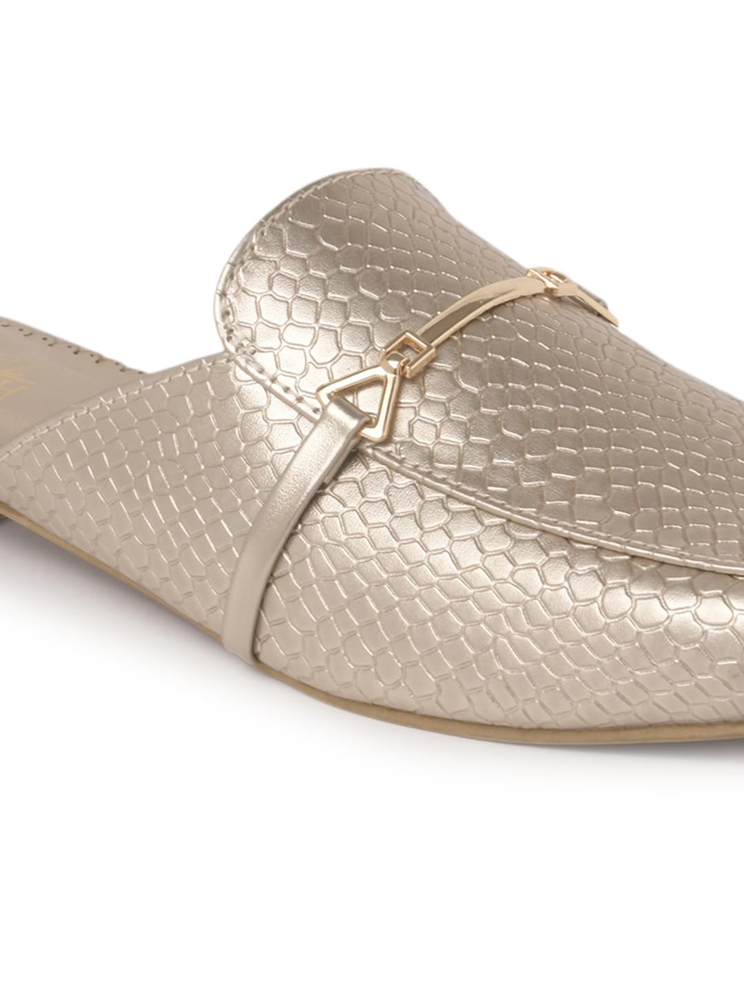 Shuz Touch Golden Metallic Textured Mule Block Heels 3