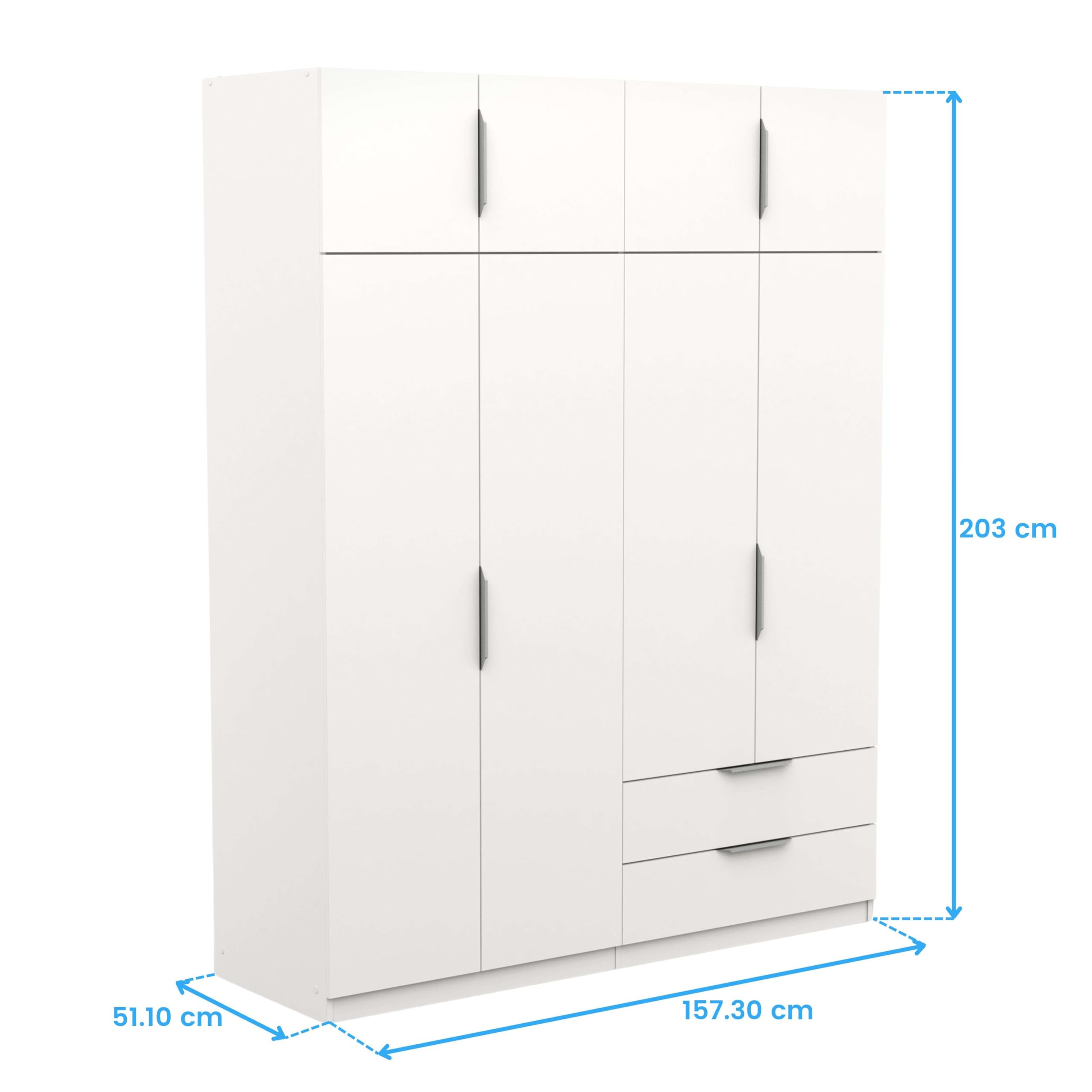 Miroytengo Armario Ghost Grande, Vestidor con Diferentes Compartimentos, 8 Puertas y 2 Cajones, Blanco Mate o Roble Kronberg o en Blanco y Roble 203x158x51 cm