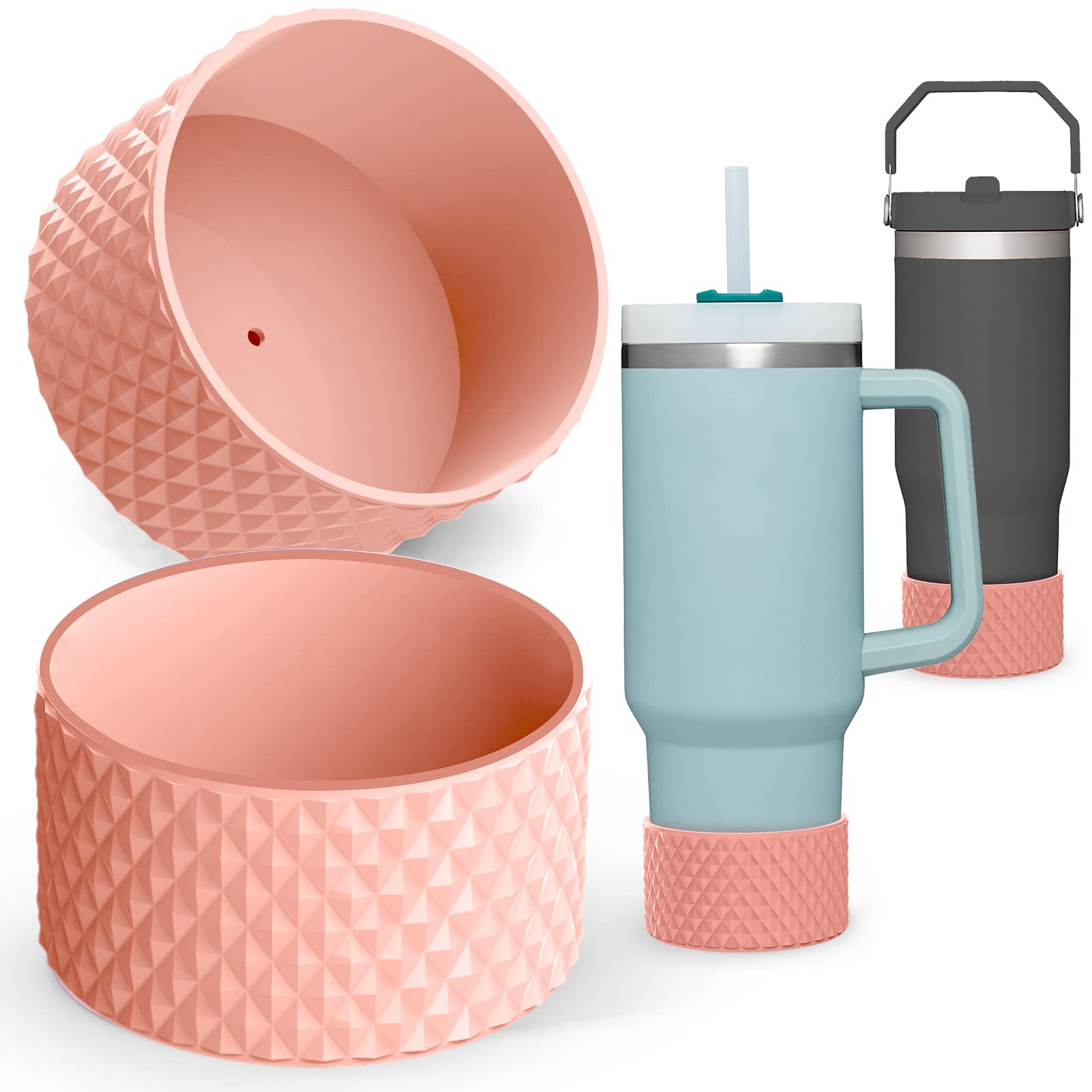 AIERSA2Pcs Silicone Boot Sleeve for Stanley Quencher 40oz 30oz Tumbler with Handle, for IceFlow 20oz 30oz,Protective Water Bottle Cup Bottom Bumper Cover for Stanley Tumbler Accessories,Diamond Peach