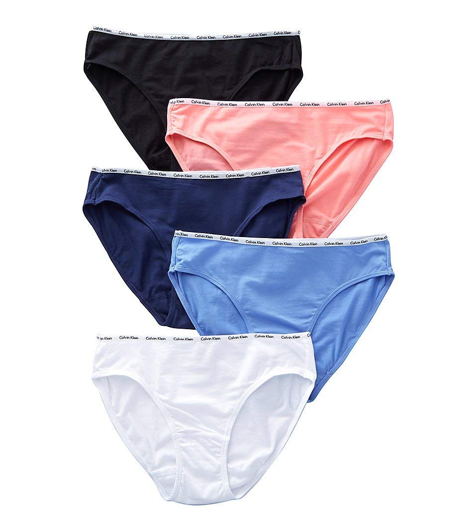 Calvin Klein Women's Cotton Stretch Bikini Panty - 5 Pack, QP1094M, BlackWhiteGenieCoastal, L
