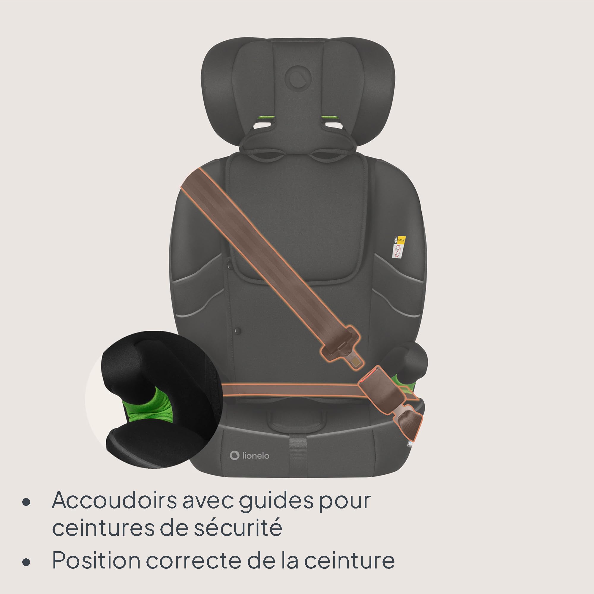 LIONELO LO-BILLY I-SIZE Siège Auto Bébé, 76 à 150 cm De 15 mois à 12 ans environ, Installation ISOFIX ou Ceinture de Voiture, Appui-Tête Réglable, Protection Latérale Norme R129 (Black)