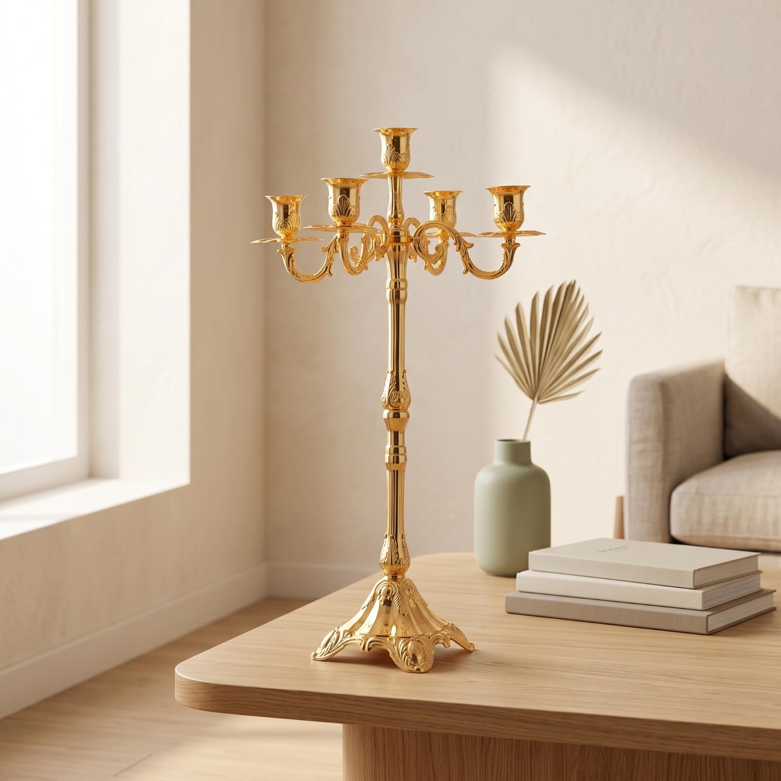 Candelabro a Cinque Braccia Elegante, Argento, 65 Cm