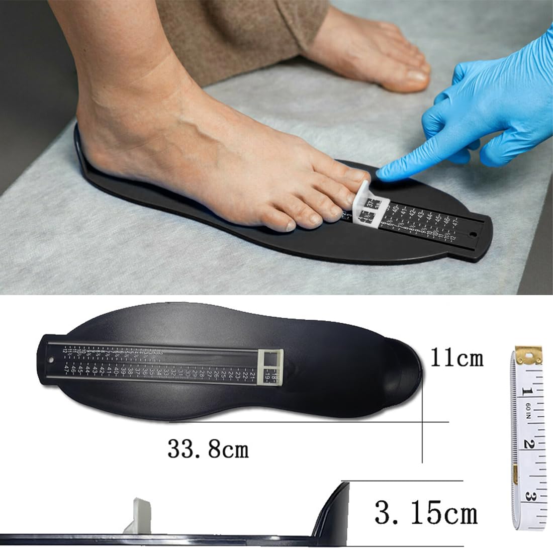Pedimetre Enfants et Adultes, Mesureur de Pieds, pedimetre enfant, Pointure Chaussure Mesurer Pied Dispositif de Mesure Pédimètres pour Déterminer la Pointure 18 à 47 et Ruban à Mesurer 1.5m
