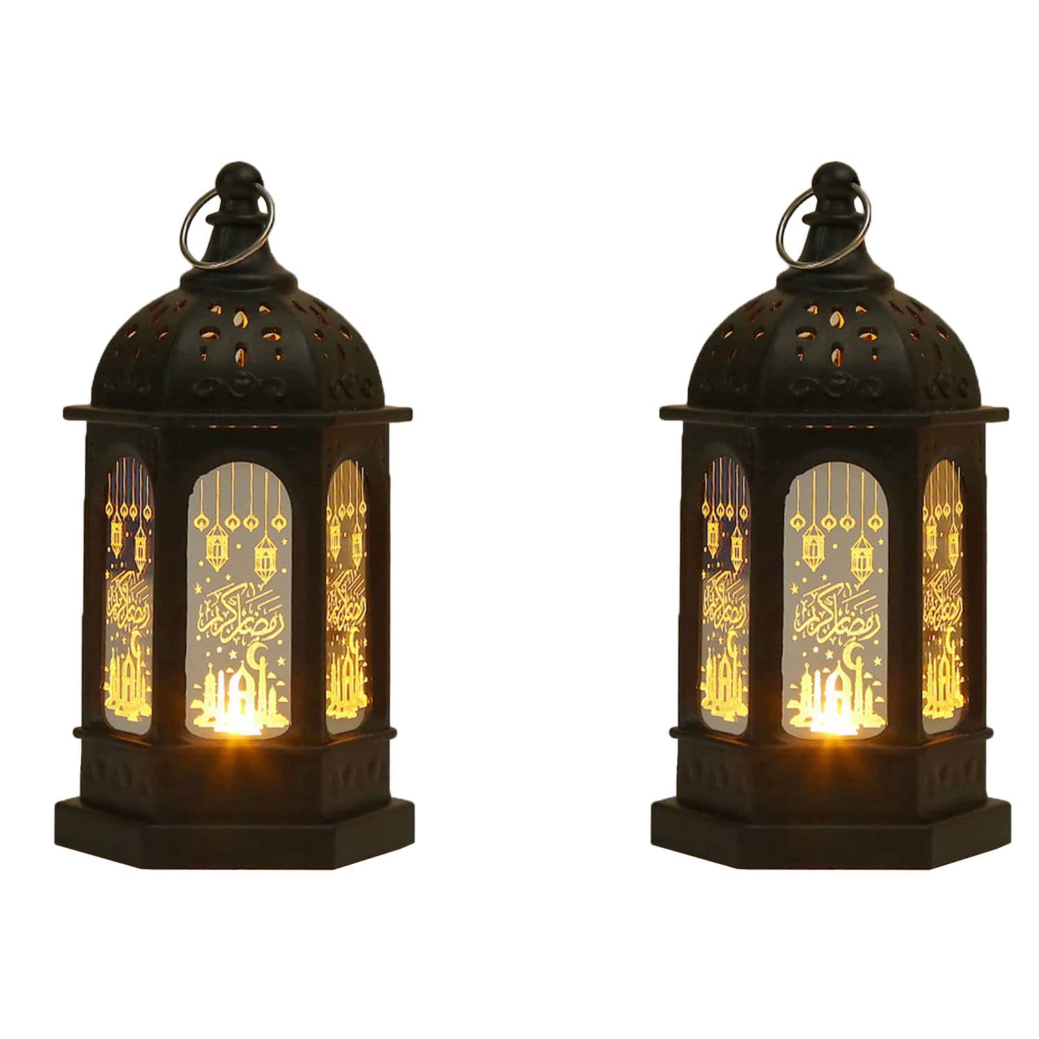 Ramadan LED Wind Lights,Ramadan Lantern Retro Crafts Decorations for Home,Ramadan Gifts for Kids - Ramadan Decorations for Table, Party Decor (Black,2Pcs)