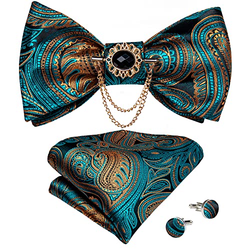 Image of DiBanGu Silk Woven Bowtie Mens Self Bow Tie Set with Lapel Pin | Paisley Floral Pattern,Bow Ties for Men,Easy to Match,Lapel Pin, Pocket Square,Cufflinks,Wedding Ceremonies,Party Occasions
