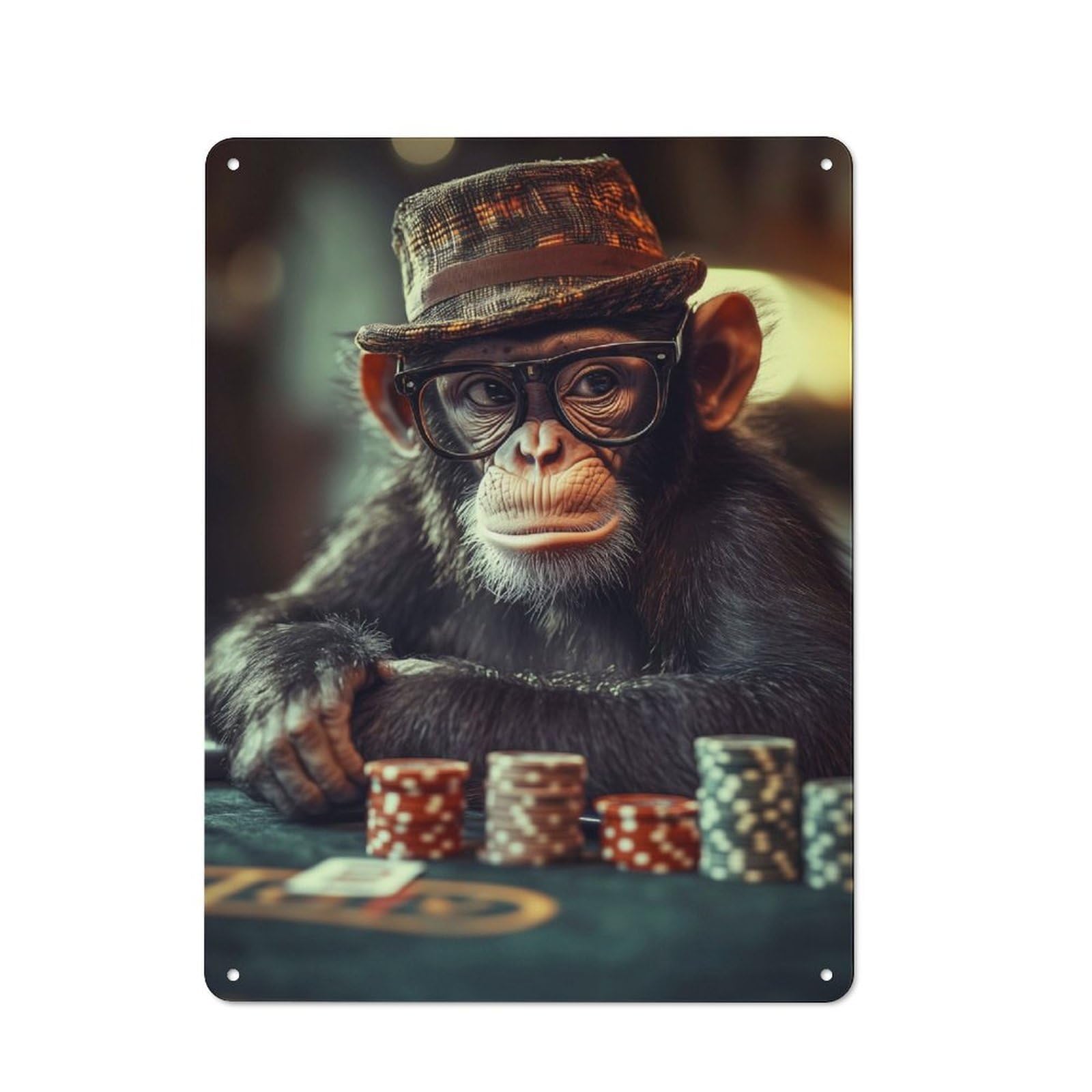 Junmoney Chef Monkey Playing Poker Retro Metal Plaque 40X30cm For Café Or Home Bar, With Clear Retro Wall Decor Character