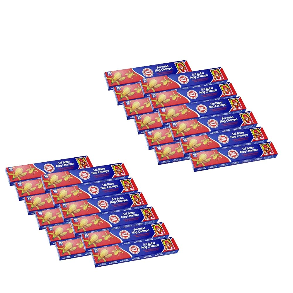 Heera Sai Baba Nagchampa Agarbatti 15stk (Pack of 24) - Premium Indian Aroma Incense Stick for Pooja, Yoga, Aromatherapy, Room Freshener, Meditation - Natural Air Freshener