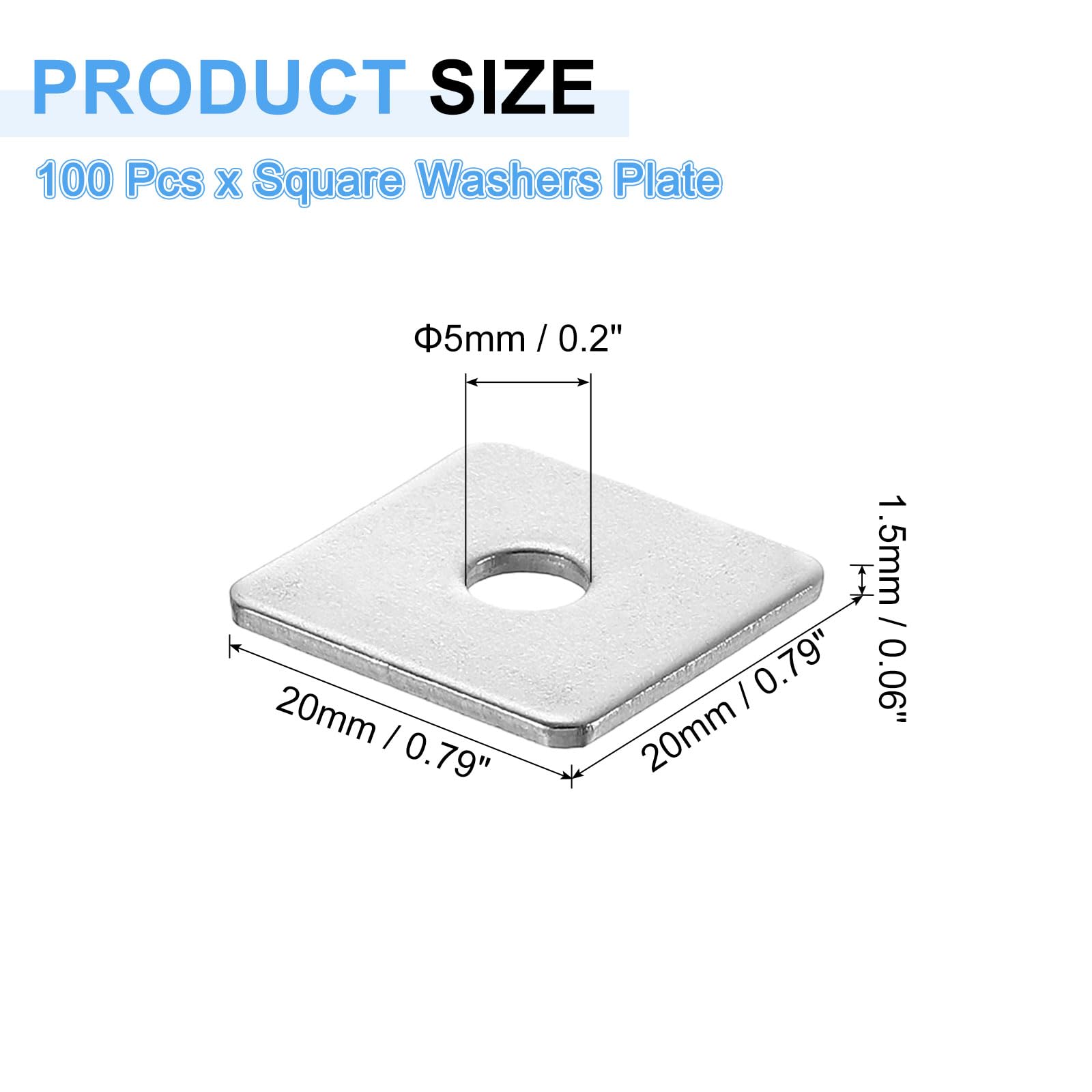 QUARKZMAN 100Pcs 13/16" Piastra Quadrata per Bullone 3/16", 201 Acciaio Inossidabile Piastra di Supporto Rondelle Piatte Spaziatore Guarnizione per Riparazione(Spessore 0.06")