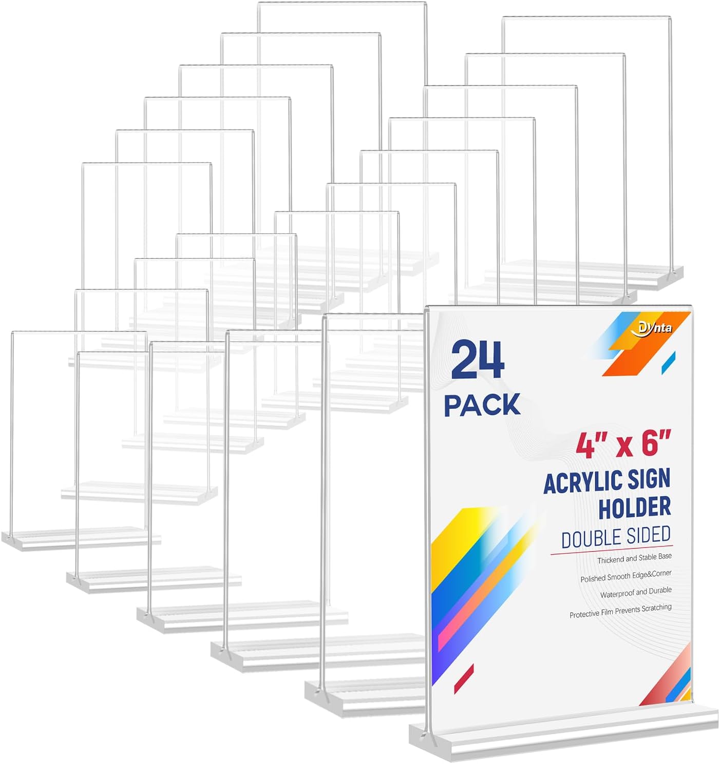 Acrylic Sign Holder 4x6 Inches 24 Pack Double Sided T Shaped Table Top Sign Holder Clear Picture Frame Plastic Paper Holder Table Stands for Display Office Home Store Restaurant