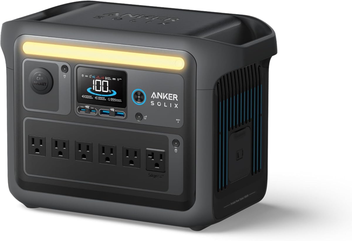 Central eléctrica portátil SOLIX C1000 (negra), 1.056 Wh, 1.800 W, camping | Carga completa en 58 min, batería LiFePO4 de 1056 Wh, generador solar de 1800 W (pico 2400 W) para hogar, exteriores y emergencias, UPS