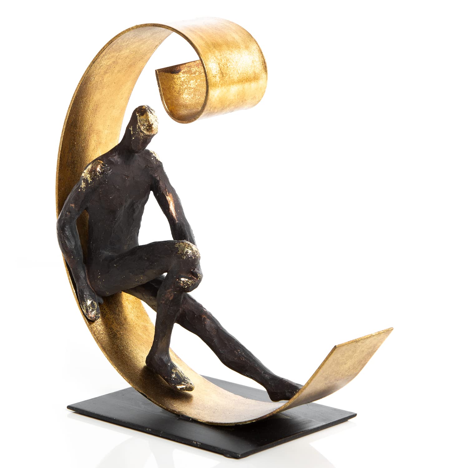 Logbuch-Verlag Escultura Decorativa para estantería Pensador de Metal en Media Luna Color Negro y Dorado 24 cm - Figuras Decorativas Modernas Originales