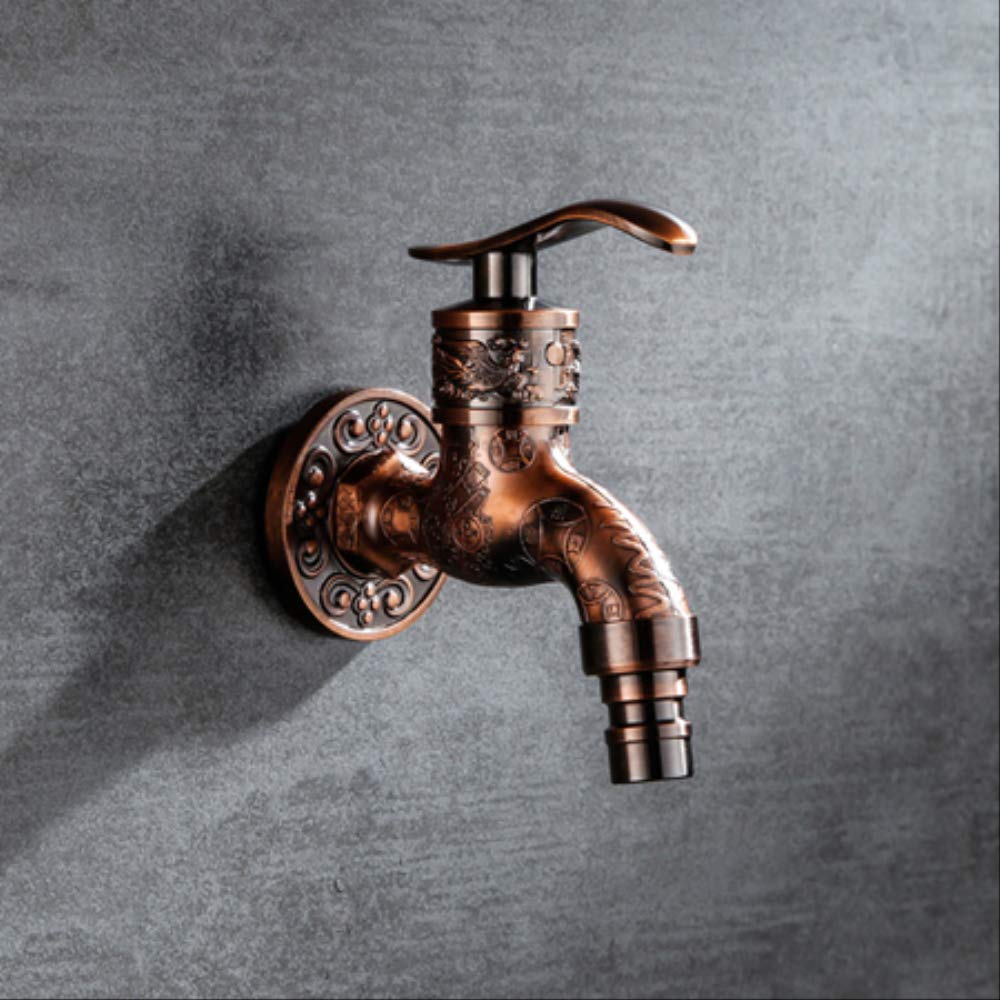 Antique Bibcock Zinc Alloy Carved Wall Mount Retro Tap Decorative Outdoor Garden Washing Machine Mop Faucet Mci-B051