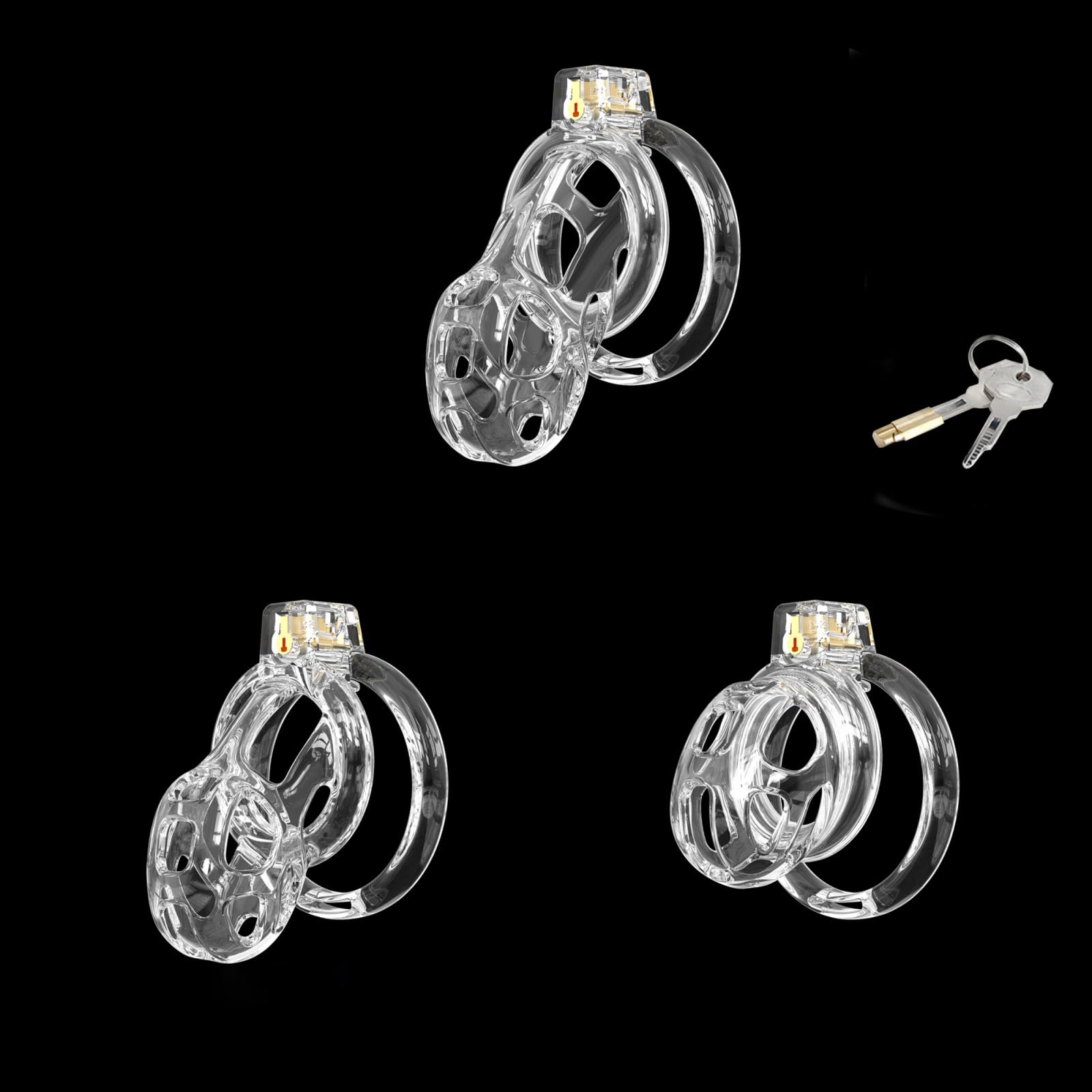 Cage de Chasteté Pénis en Silicone Sex Toýs Homme Cage Chastetée avec 6 Anneaux de Tailles Différentes et des Serrures Invisibles Ceintures de Chasteté et Respirante Chastity Cage (Transparent,S)
