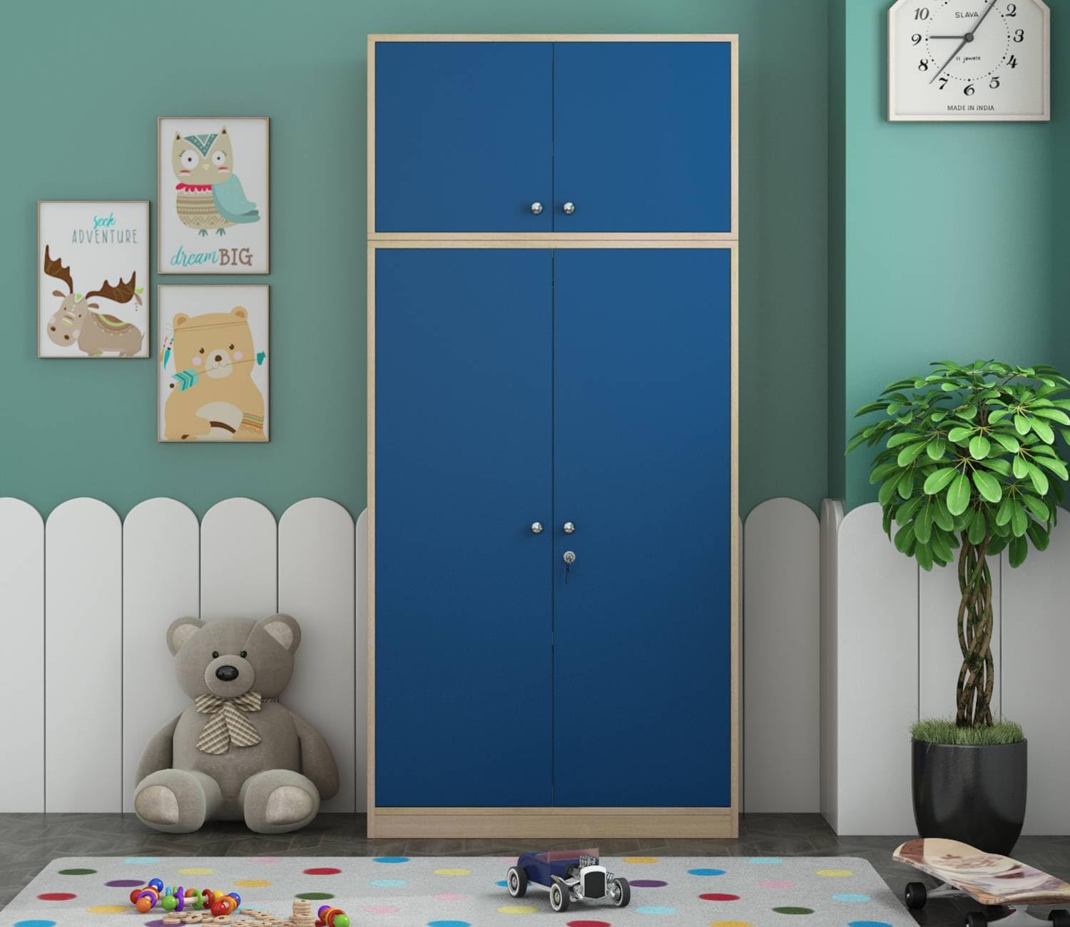 Viz Craft Engineered Wood Wardrobe Closet for Bedroom/Kids Room || Engineered Wood Wardrobe with Multiple Storage Space || Free Standing || (Finish Color - Electric Blue - DIY)-image-42