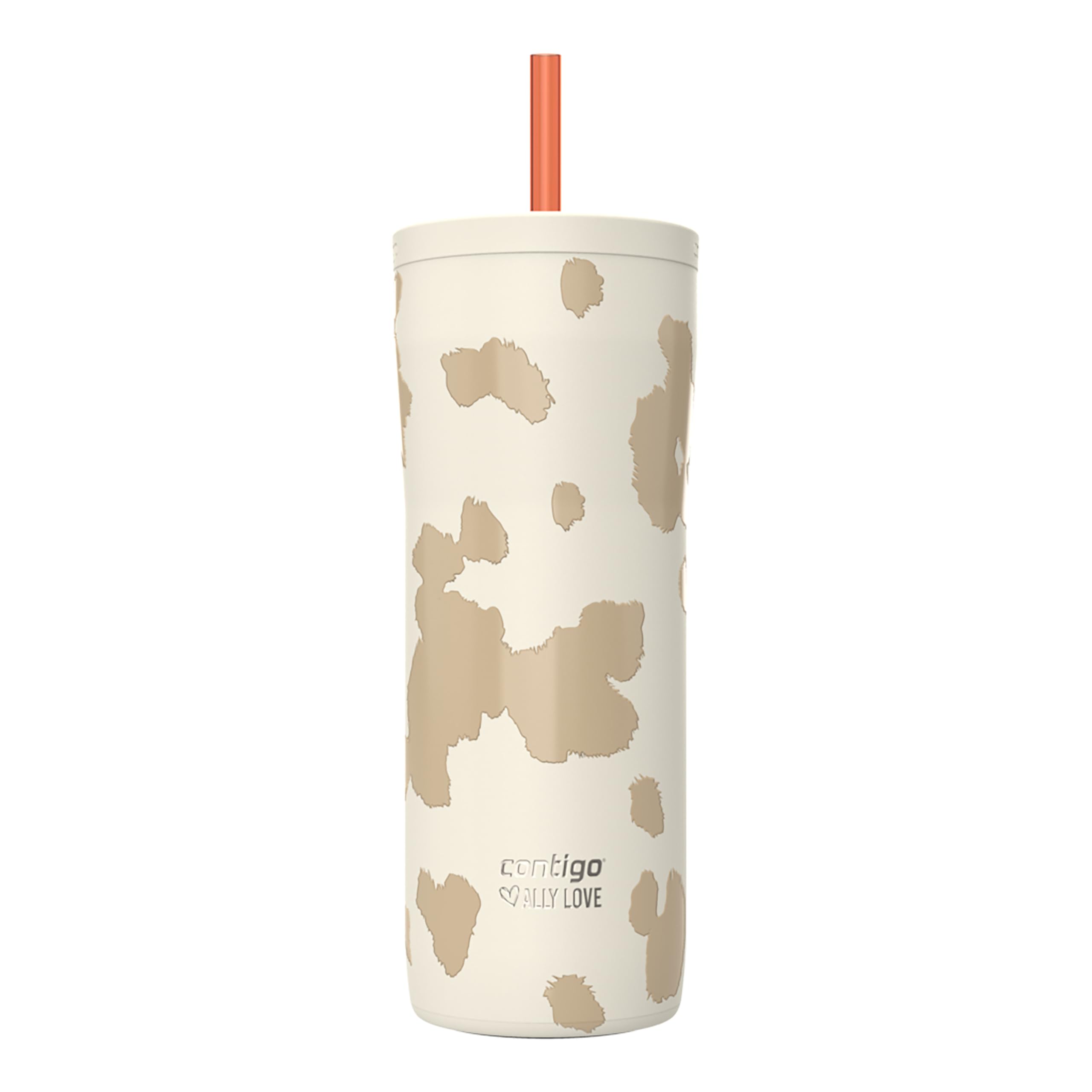 Contigox Ally Love Streeterville Stainless Steel Tumbler with Straw, Easy Clean Lid, Leak Proof, BPA Free, 24oz, Oatmilk