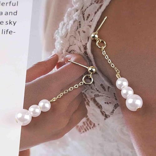 Vintage Pearl Drop Earrings Long Pearl Chain Earrings Gold Pearl Tassel Earrings Pearl Beaded Stud Earrings Jewelry for Women