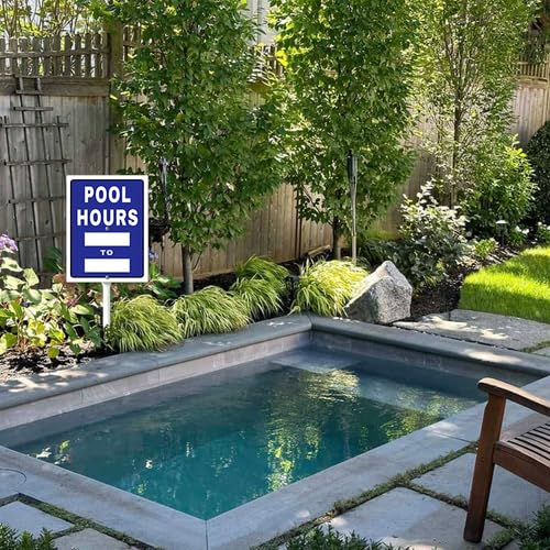 Cartello "Pool Hours to Yard con paletto", 20,3 x 30,5 cm, in alluminio, facile da installare, per uso esterno