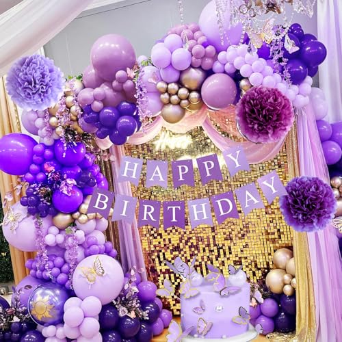 Purple Birthday Decorations - Birthdays Decoration for Women,Violet Lavender Party Decorations - Purple and Gold Balloons,Happy Birthday Banner for Women Girls Butterfly Birthdays by Aodmti - Used condition - Image 3