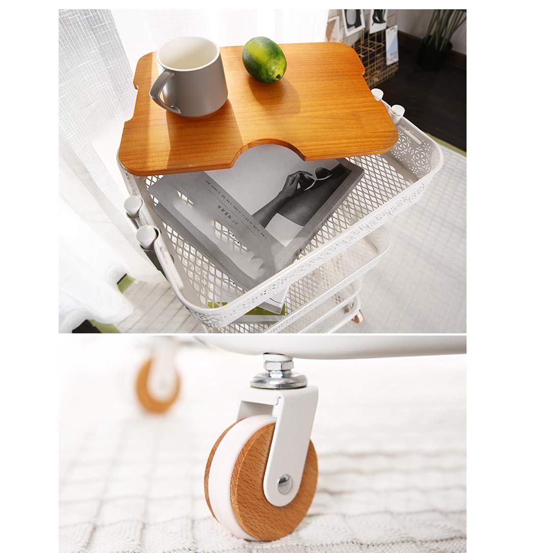 ZYFA Carrello Cucina a 3 Piani Servizio,Scaffale Portaoggetti Mobile, Multiuso, Salvaspazio Scaffale Rete Metallica Contenitori, in Legno Robusto Rotolamento Metallo,4 Ruote Girevoli