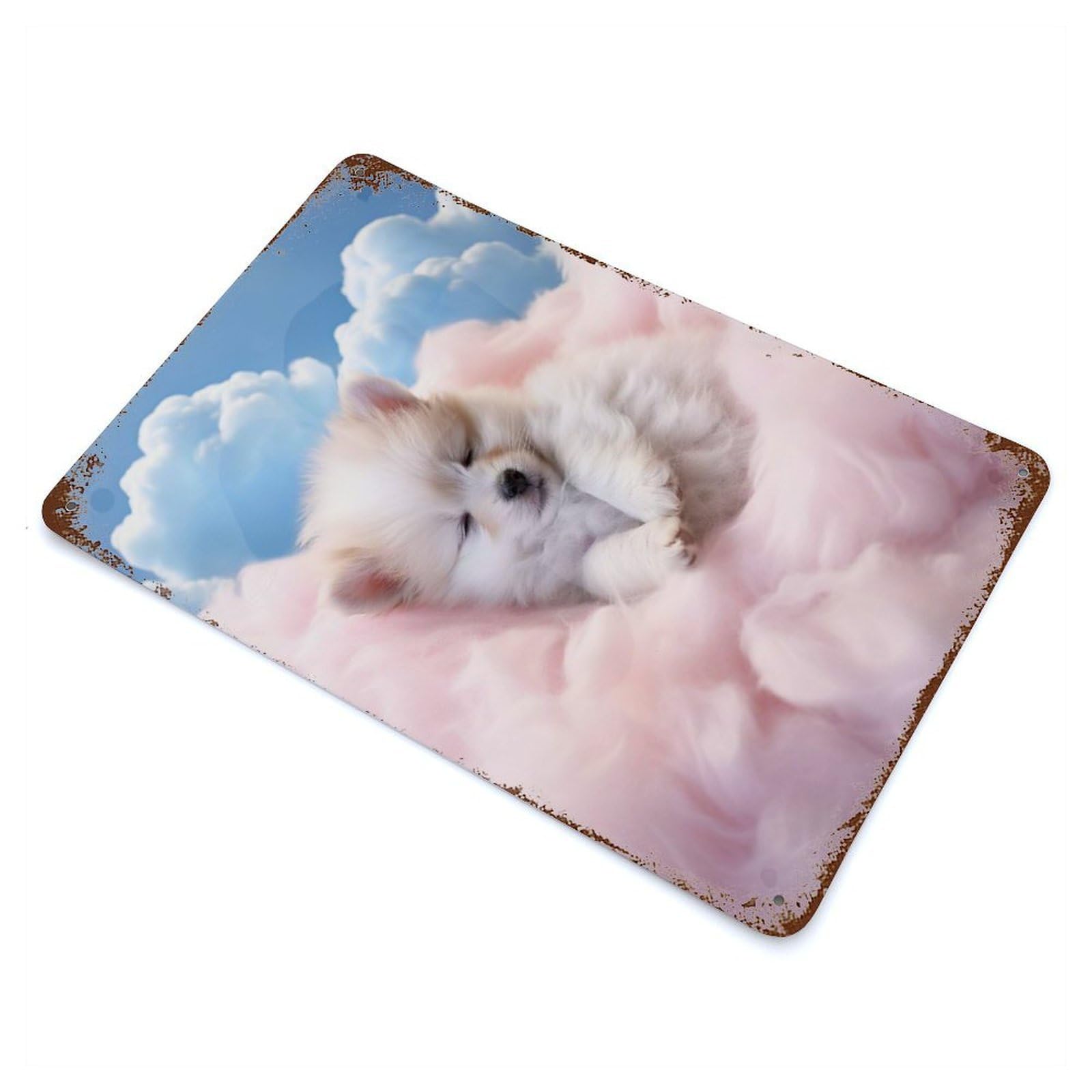 Puppy Dreamland Aged Metal Wall Plaque 11.8"x7.9", Ideal for Garage, Bar And Workshop Decor