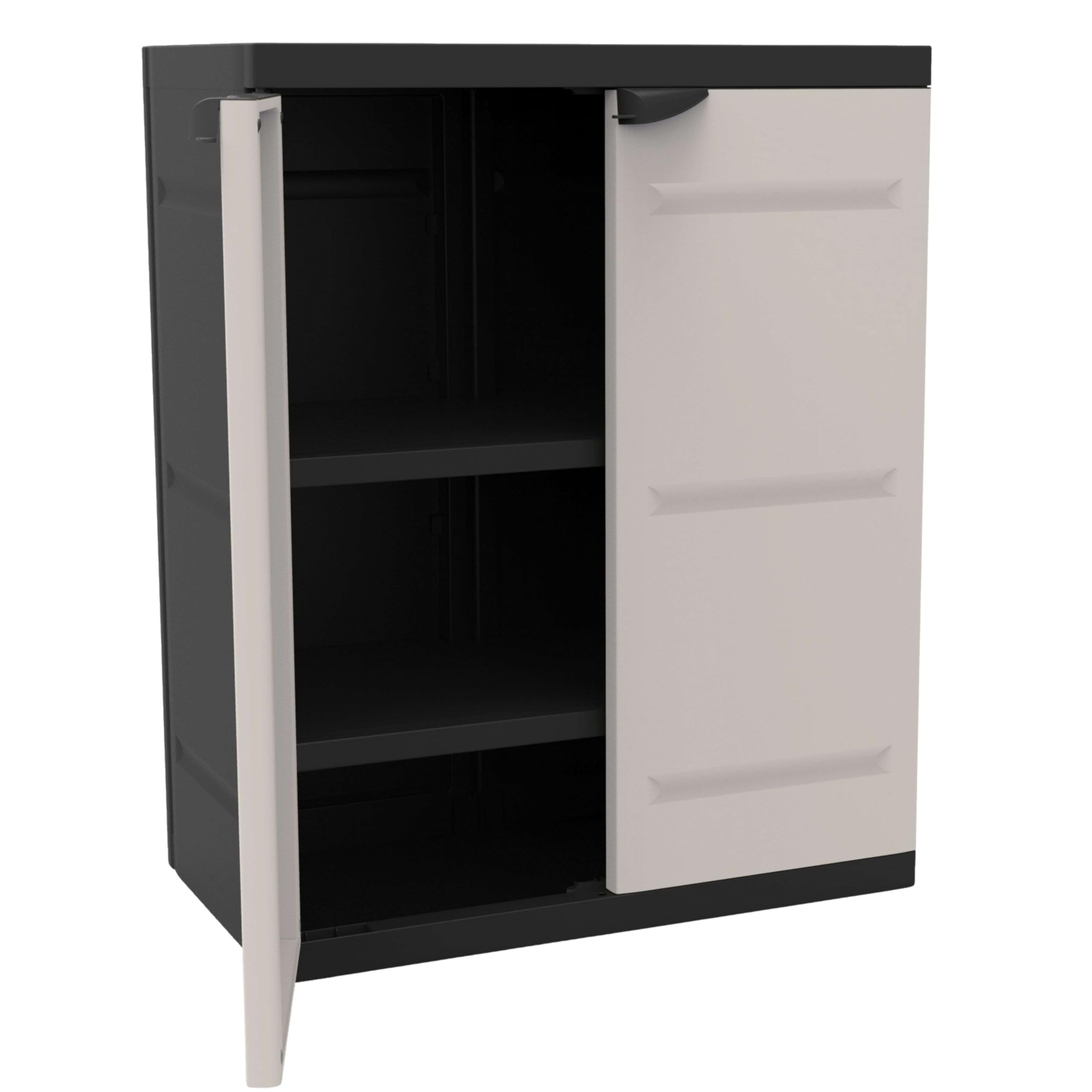 Miroytengo Armario 2 Puertas y 2 Estantes Internos, Armario Bajo de Exterior, Armario de Resina Titanium Negro 70x88x41 cm