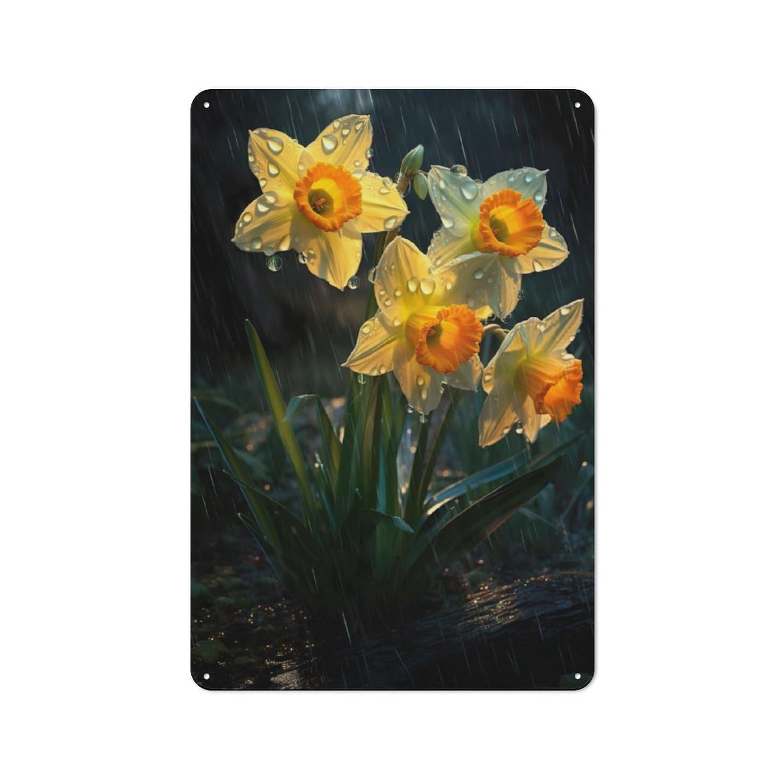 Junmoney Rainy Daffodil Flower Retro Metal Wall Sign 30X20cm With For Pub Or Café, A Housewarming Gift For Hospitality Wall Decor Collectors