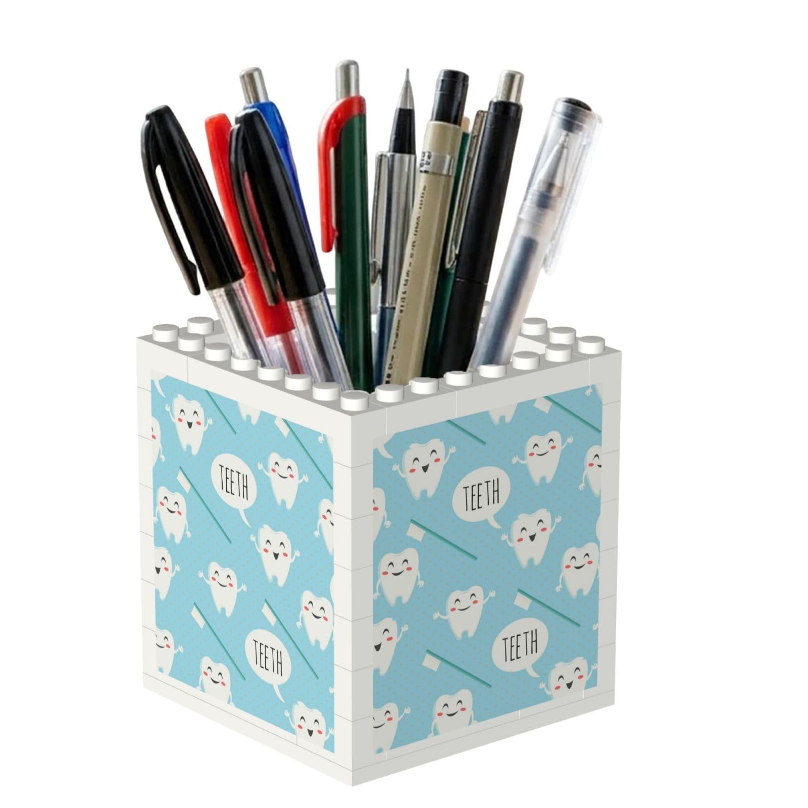 Poadnly Cute Dentist Dental Hygienist Print Blue, Pen Pot Pencil Holder for Office Home School, Compact Desk Organiser for Office Stationery