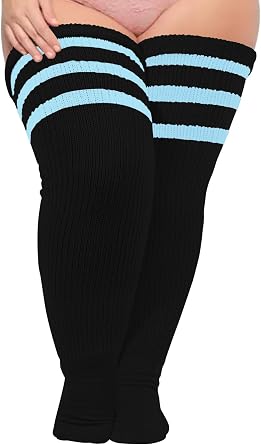 Moon Wood Plus Size Thick Thigh High Socks for Thick Thighs- Extra Long Striped Over the Knee Halloween Socks Leg Warmers