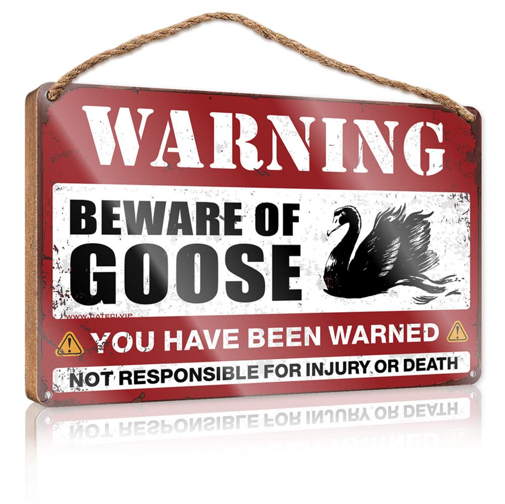 DTHA Sign Wooden Hanging Beware Of Goose Wooden Sign Kitchen Wall Sign Front Porch Decor(23X35CM)