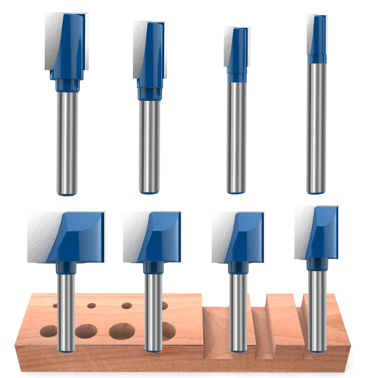 Cleaning Bottom Router Bit Set 1/4 Inch Shank Double Flute Carbide Surfacing Planing Tool (1/4, 5/16, 3/8, 1/2, 5/8, 3/4, 7/8, 1) Inch Cutting