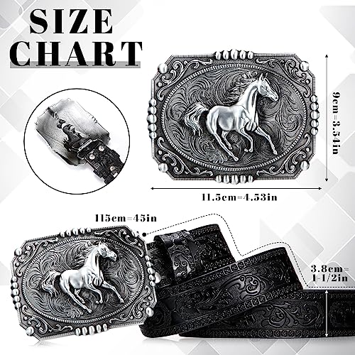 Hicarer 45'' Leather Buckle Belt Classic and Retro Belts for Men Cowboy with Horse Pattern Engraved Buckle2