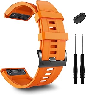 26mm Easy Fit Bands for Garmin Tactix 7 Pro Enduro 2, Soft Silicone Replacement Band for Fenix 7X/Fenix 6X Pro/6X/Fenix 5X/5X Plus/Tactix Delta/Fenix 3 HR/Descent Mk2i, Orange