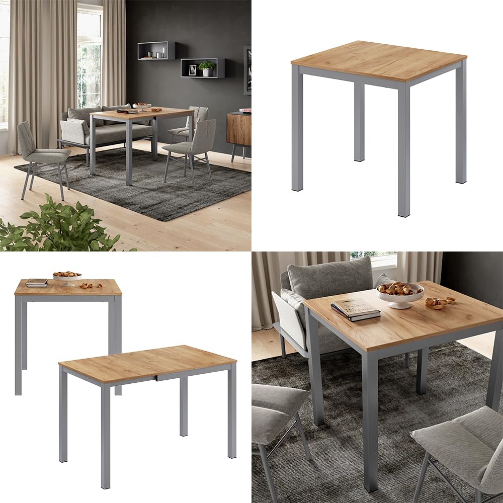 Vicco Table de Salle à Manger Granny, chêne/Gris, 120x70cm Extensible, avec Fonction d’Extension pour des Longueurs de Table Variables