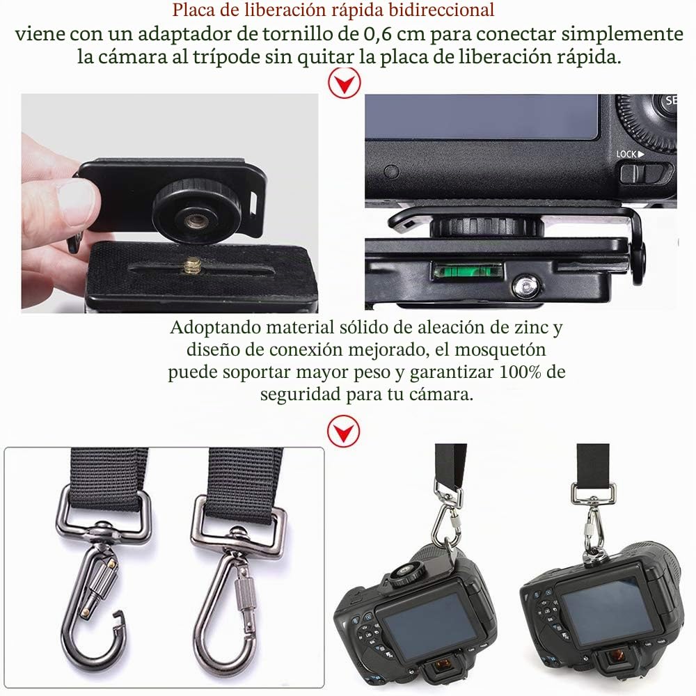Correa de la cámara Correa de doble hombro para la cámara Arnés de liberación rápida Correa de sujeción de doble cámara ajustable y correa de seguridad para cámara DSLR SLR (ztowoto-1)