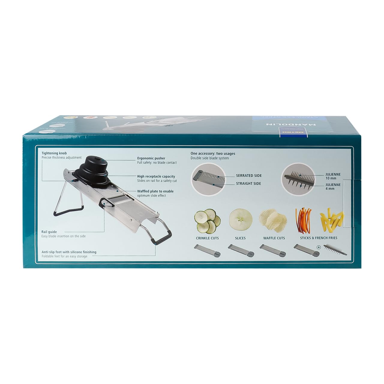 METRO Professional Mandolina cortador de verduras, acero inoxidable, 40 x 20 cm, plata