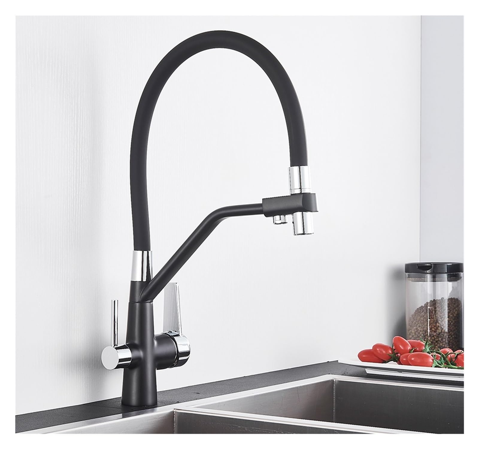 ZYCHSJXA Black Brass Filter Faucet Pure 360 Rotate Crane Handle Purification Kitchen Hot&Cold Drinking Water Mixer Tap(Brushed Nickel A)