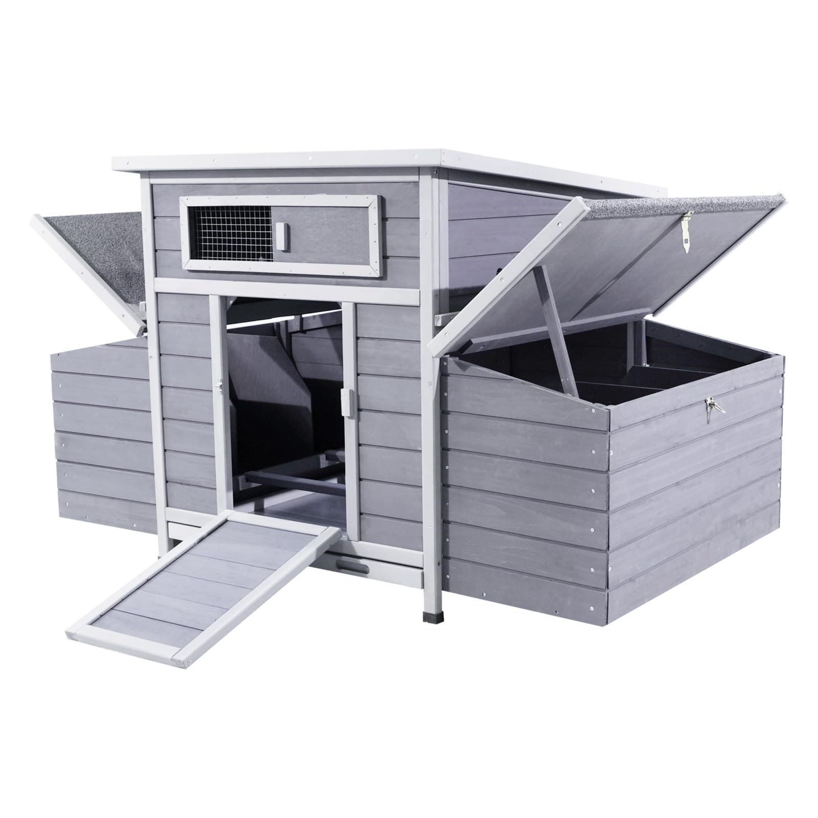 KEWASHIGOODS Wooden Chicken Coop with 6 Nesting Boxes,Outdoor Hen House for Backyard, Easy-Clean,Weatherproof Poultry Chicken Cage