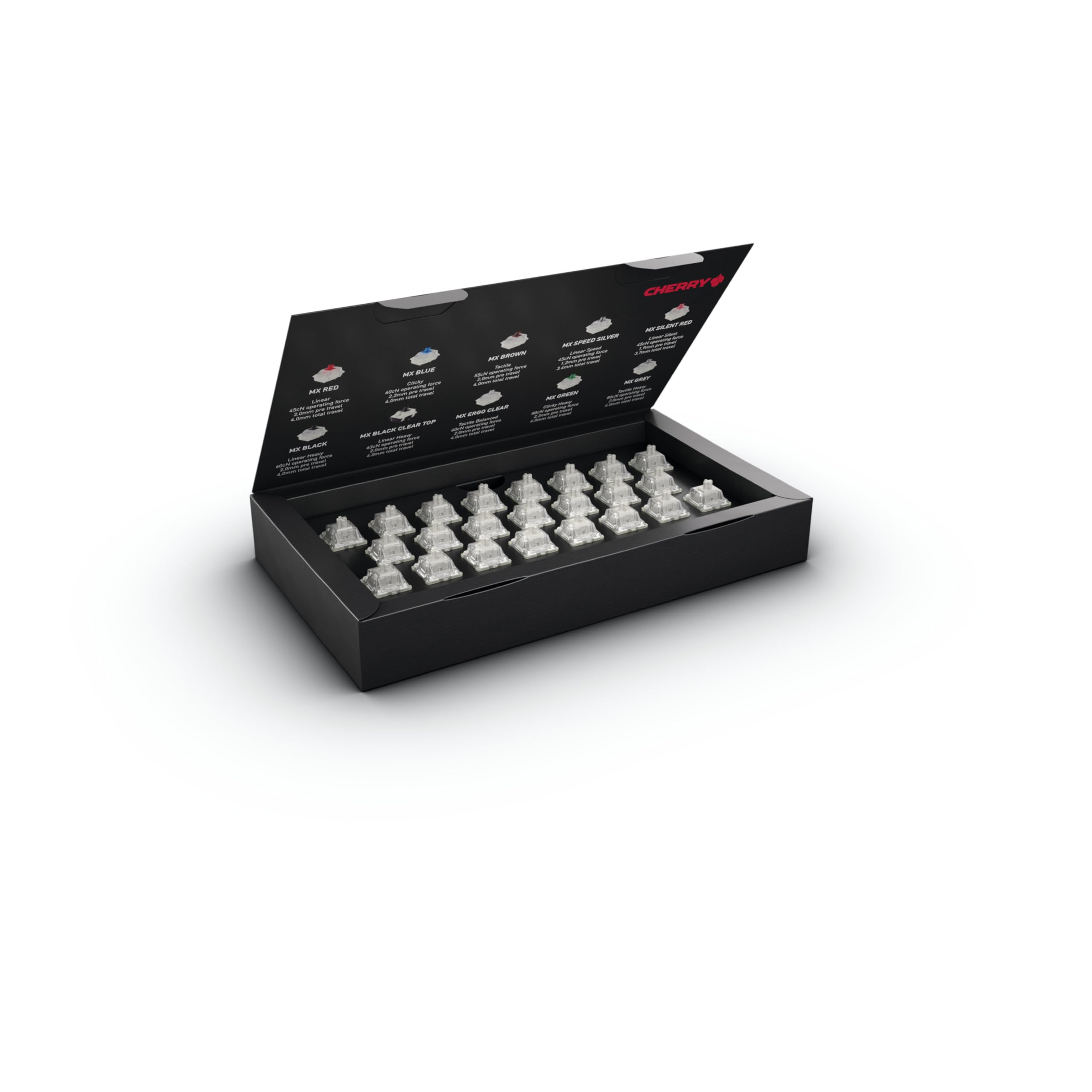 CHERRY MX RGB ERGO CLEAR Switch Kit, 23 Mechanical Keyboard Switches, for Hot Swap or Gaming Keyboard, Tactile Switch without Click, Smooth & Noticeable