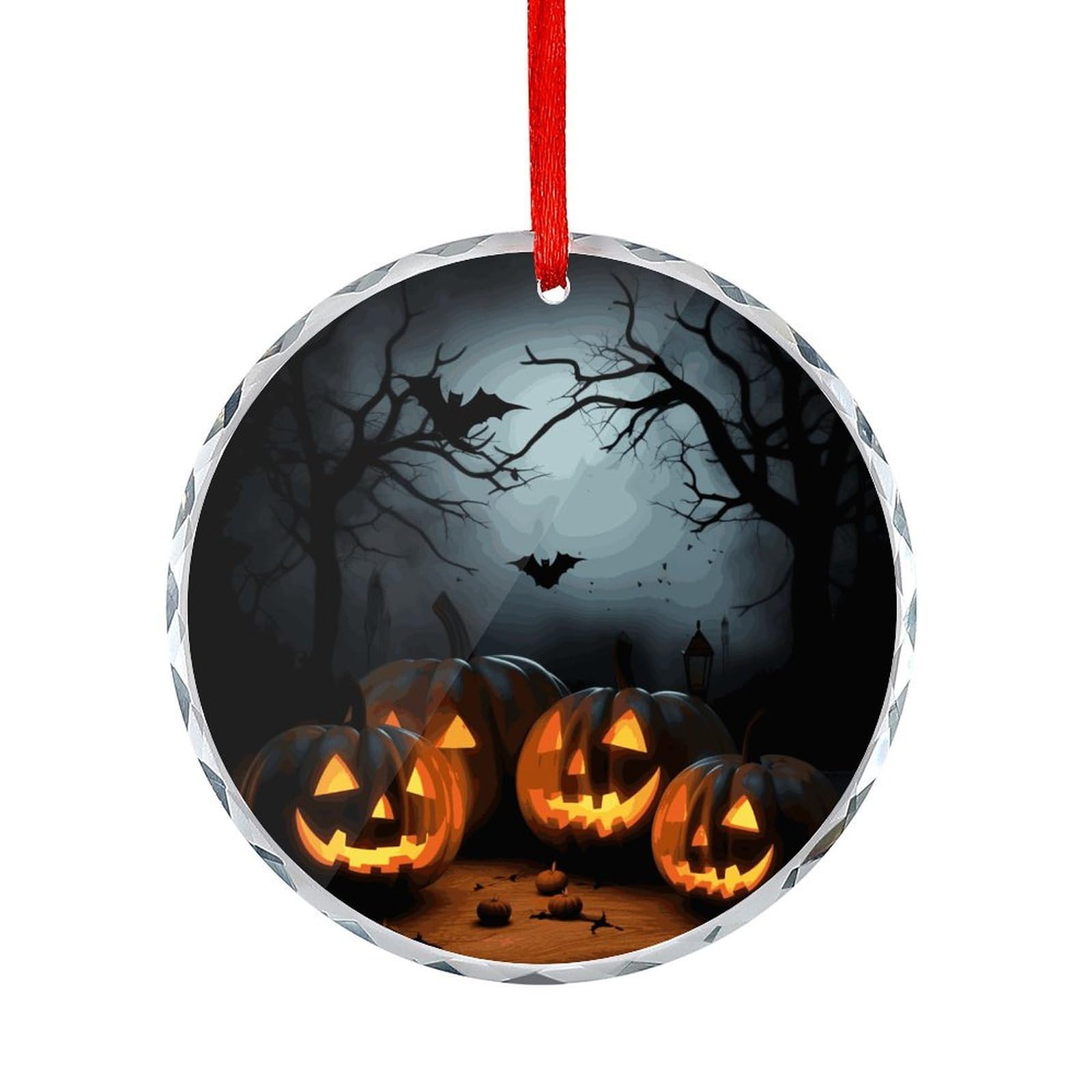 Btcowzrv Style Halloween With Pumpkins Round Ornament Hanging Pendant Decor