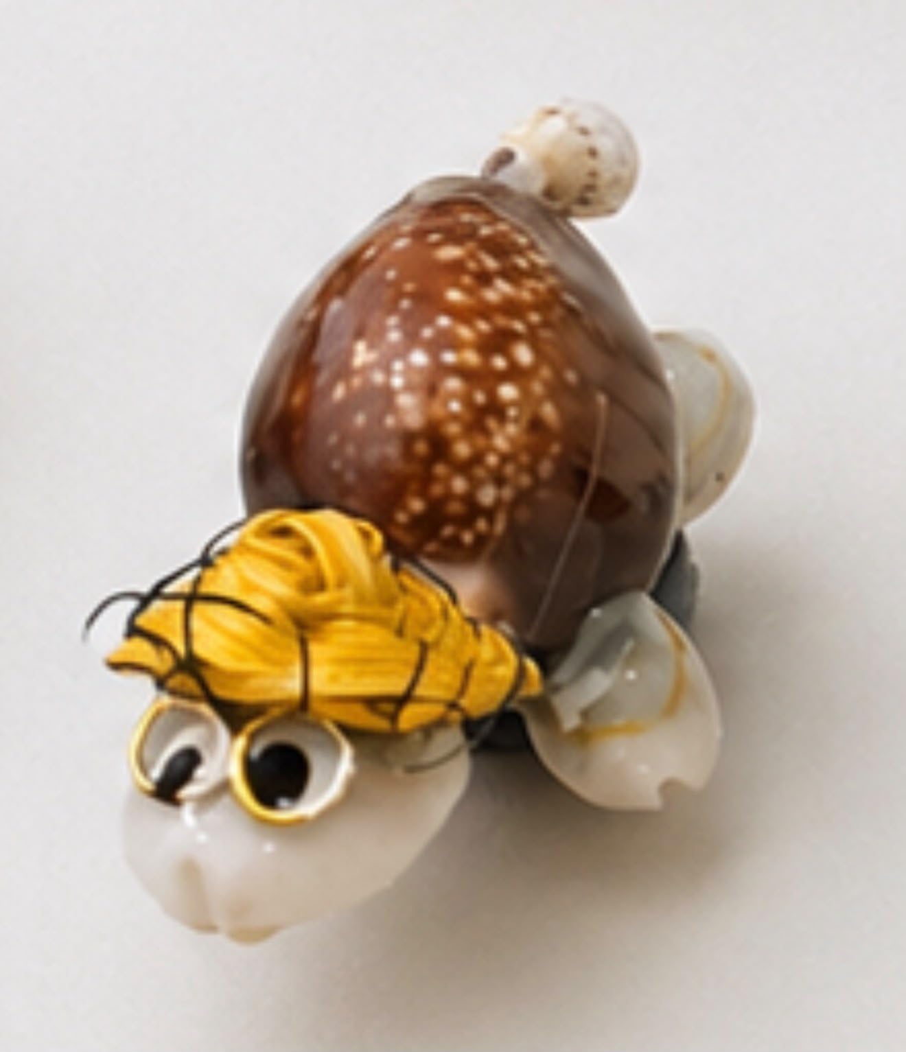 Turtle Shaped Seashell Fridge Magnet, Decorative, Medium, Handcrafted, Pink Hat Design (Yellow)-image-38