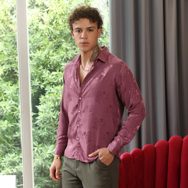 Image of CAHOOT Men's Hexagon-Lined Shirt | Casual Wear | Spread Collar | Long Sleeve | Button Closure | Shirt Crafted with Comfort Fit for Everyday Wear