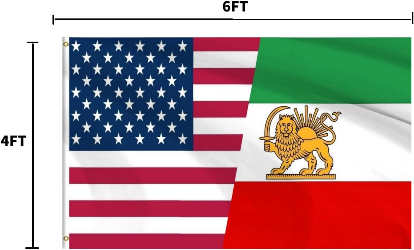 Double Sided 3ply Old Iran American Flag Premium Polyester Outdoor Flag - 4X6 Ft, Iranian America National Friendship Flags, Vivid Color, UV Resistant, Strong Double Stitched with Brass Grommets for Home & Garden (Friend A, 4X6 3ply)